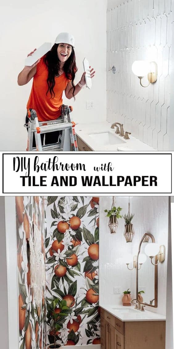 Bathroom DIY with Wallpaper and Tile - Start at Home Decor