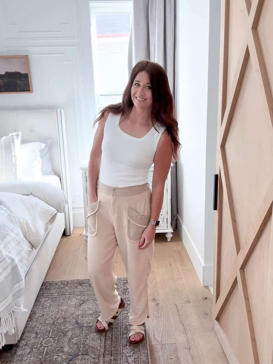 Free People Look-Alike Barrel Pants + White Tank