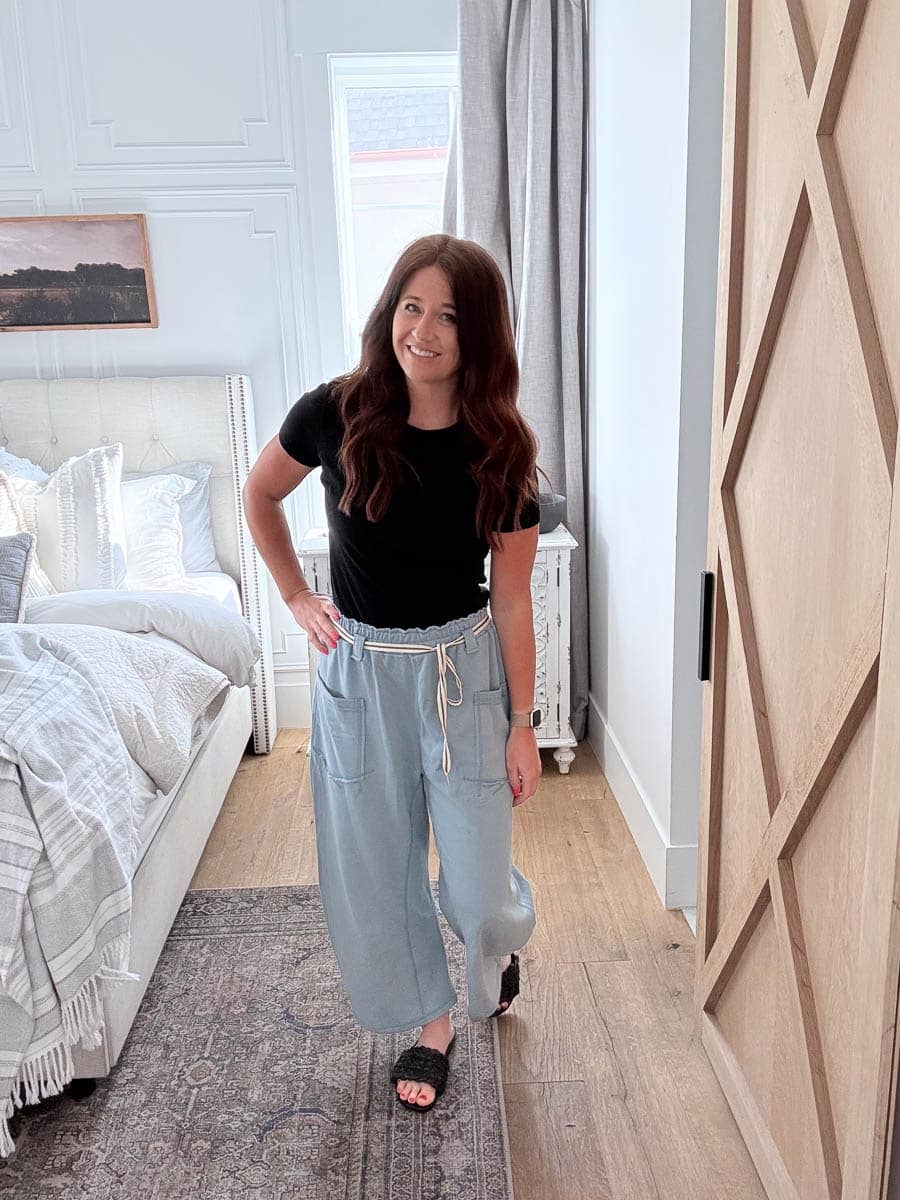 Blue Barrel Sweats + Black Ribbed Top