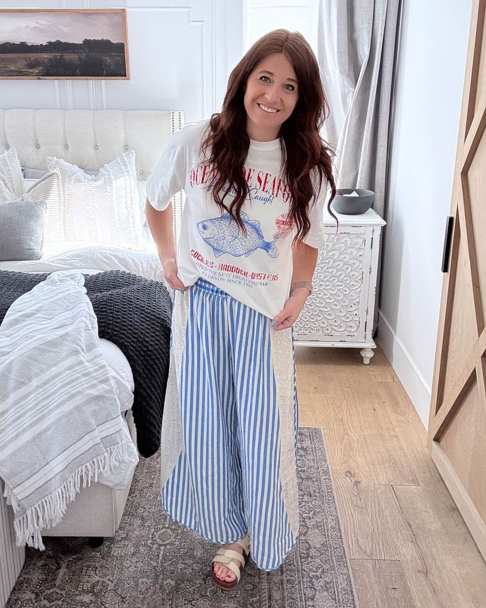 Oversized Graphic Tee + Striped Wide Leg Lounge Pants