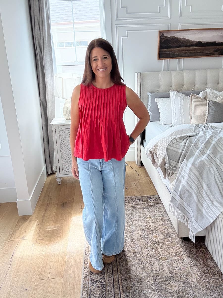 Pleated Peplum Tank + Relaxed Fit Jeans